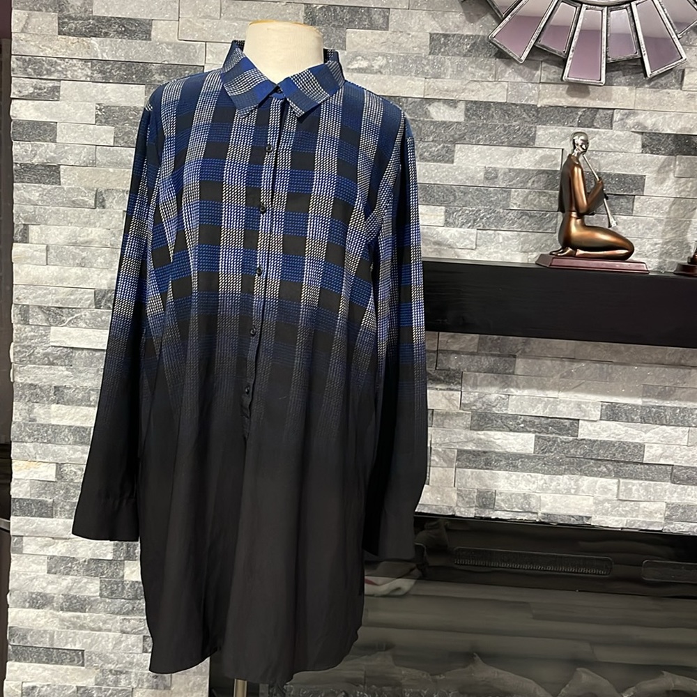 Thakoon Ombre Check Belted Shirt Dress Size XL